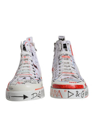 Dolce & Gabbana White Cotton Graffiti High Top Sneaker Shoes -   -  Dolce & Gabbana.