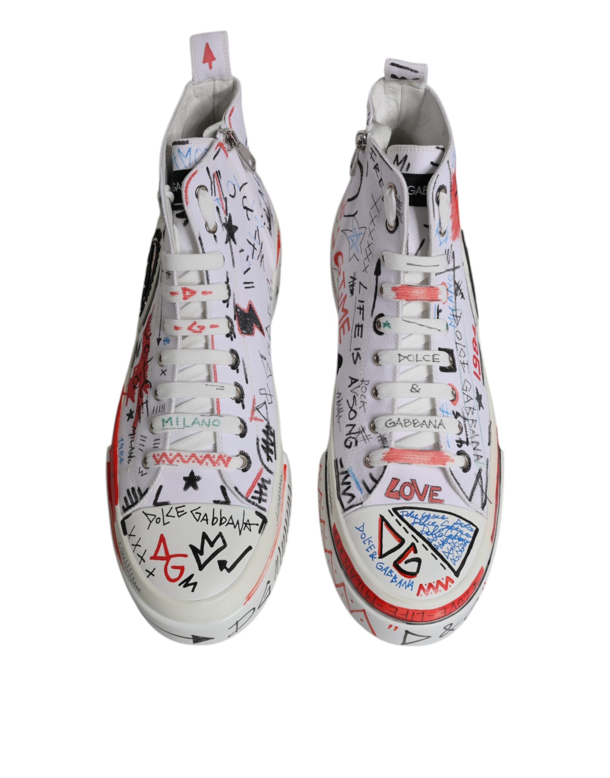 Dolce & Gabbana White Cotton Graffiti High Top Sneaker Shoes -   -  Dolce & Gabbana.