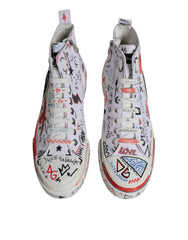 Dolce & Gabbana White Cotton Graffiti High Top Sneaker Shoes -   -  Dolce & Gabbana.