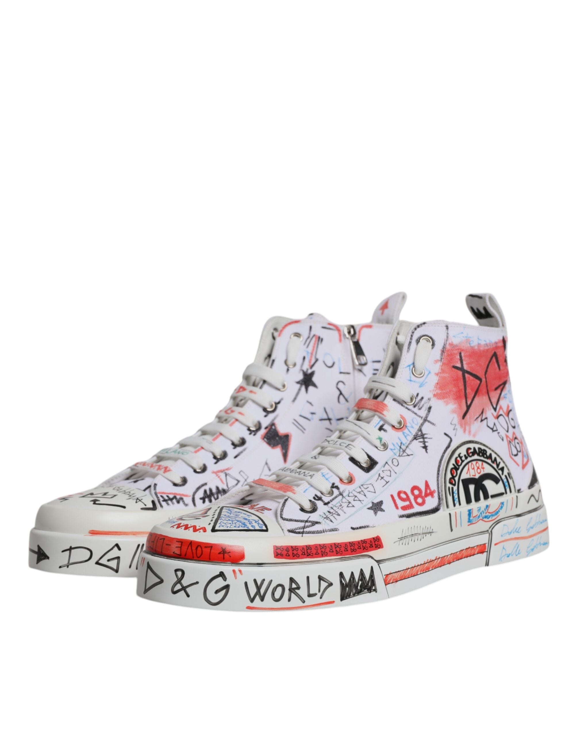 Dolce & Gabbana White Cotton Graffiti High Top Sneaker Shoes -   -  Dolce & Gabbana.