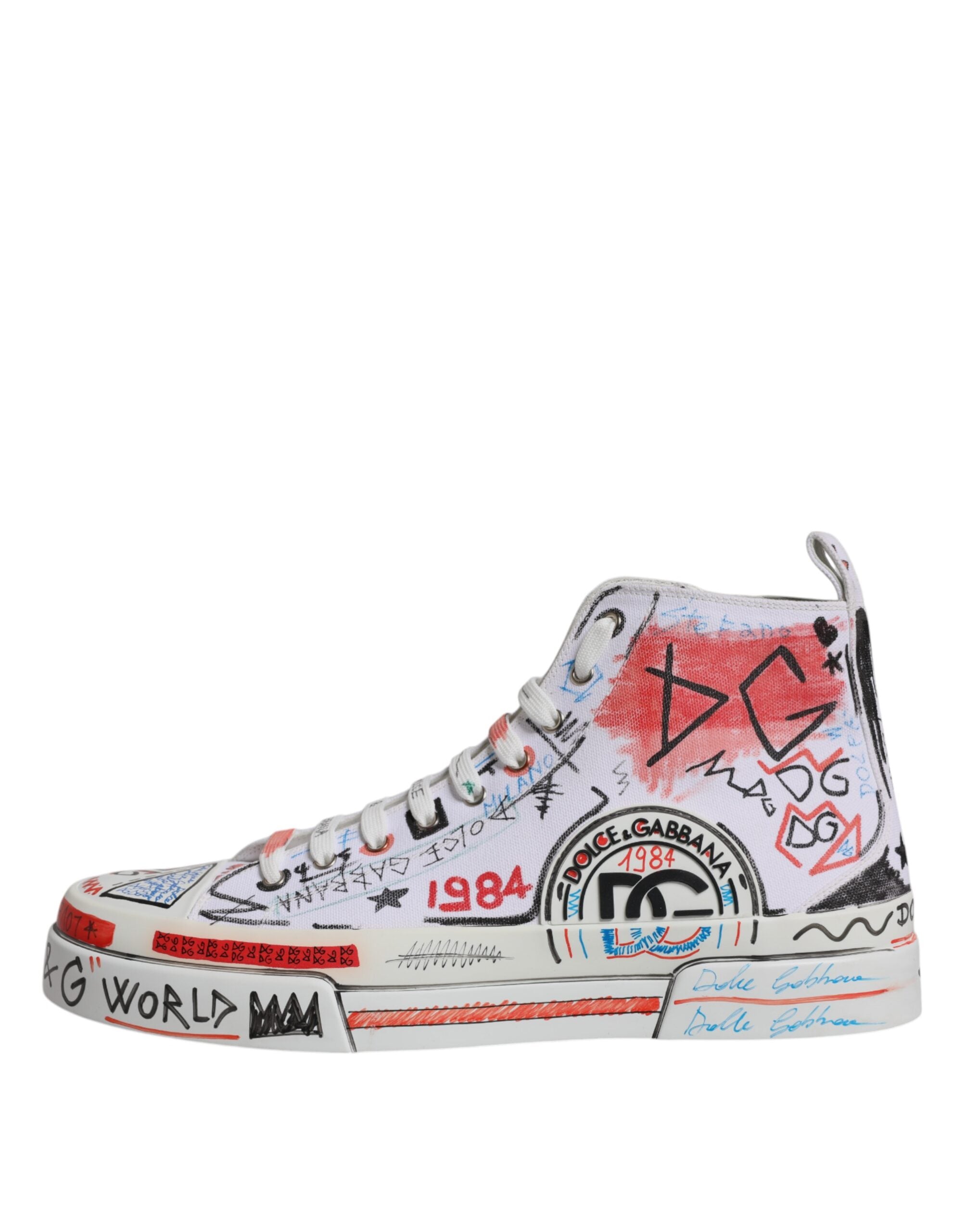 Dolce & Gabbana White Cotton Graffiti High Top Sneaker Shoes -   -  Dolce & Gabbana.