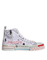 Dolce & Gabbana White Cotton Graffiti High Top Sneaker Shoes -   -  Dolce & Gabbana.