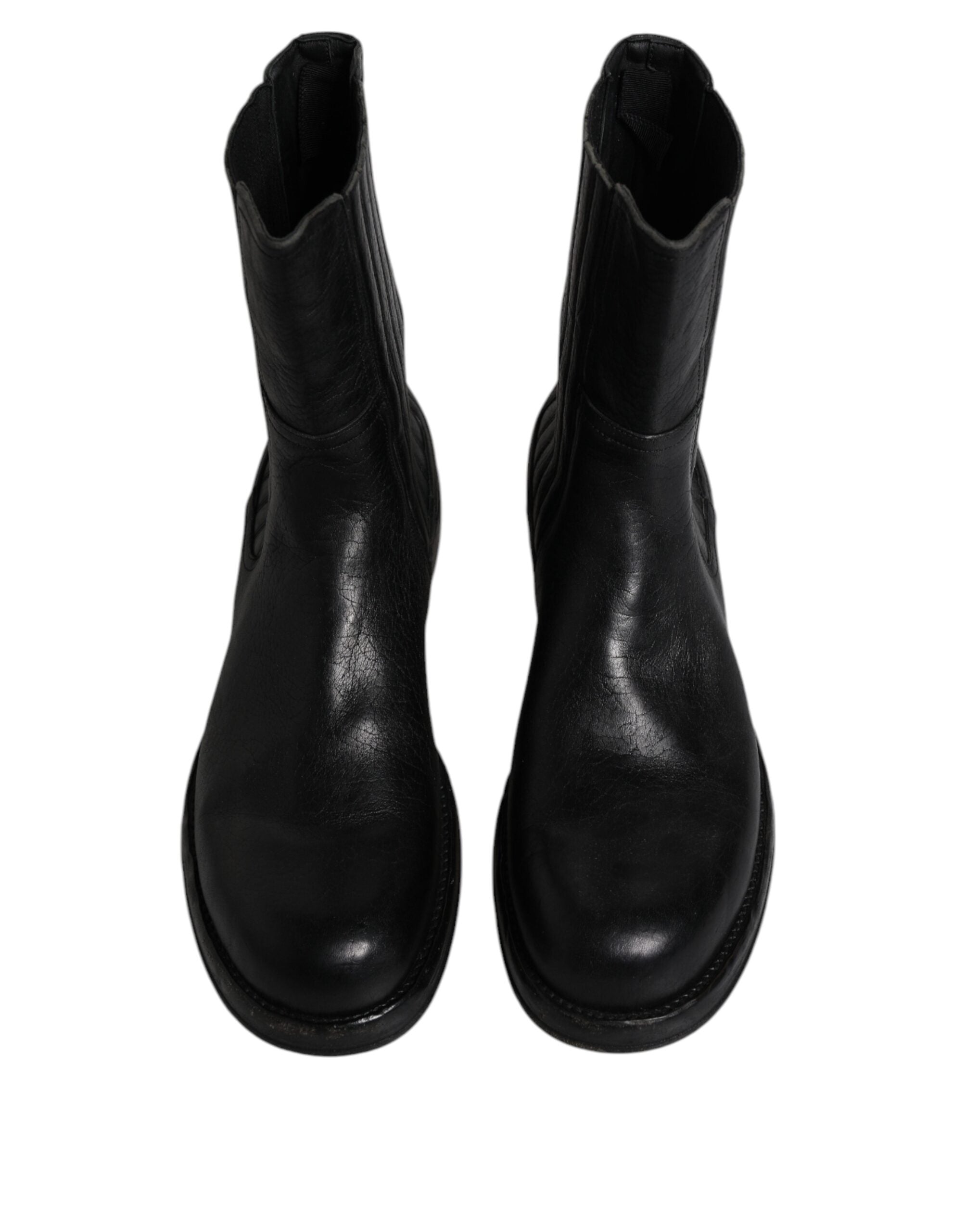Dolce & Gabbana Black Horse Leather Mid Calf Boots Shoes -   -  Dolce & Gabbana.