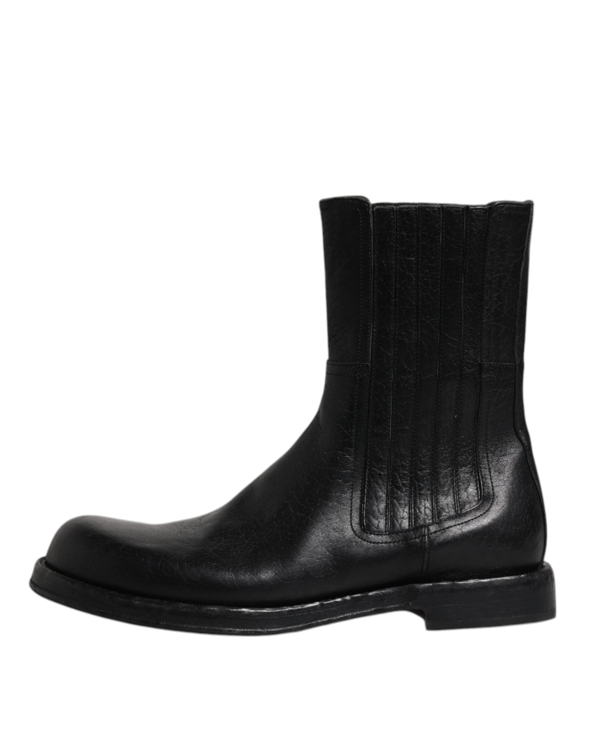 Dolce & Gabbana Black Horse Leather Mid Calf Boots Shoes -   -  Dolce & Gabbana.