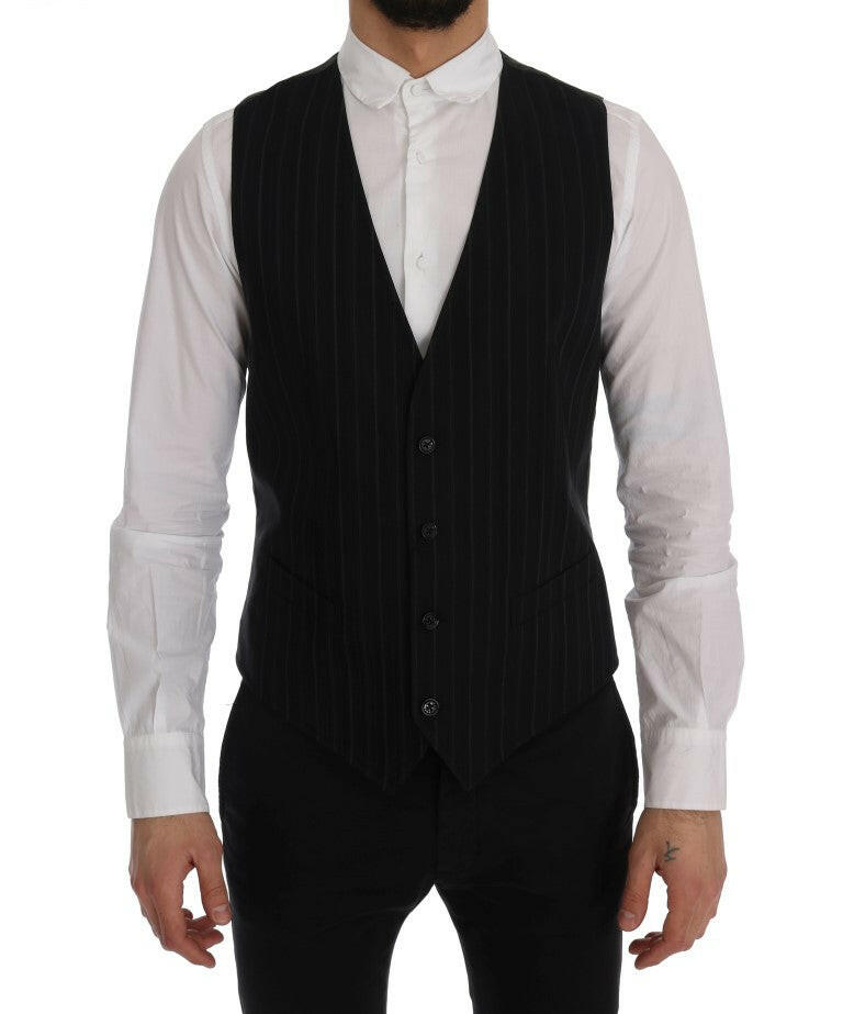 Dolce & Gabbana Black STAFF Cotton Striped Vest -  Vests for Men Suits -  Dolce & Gabbana.