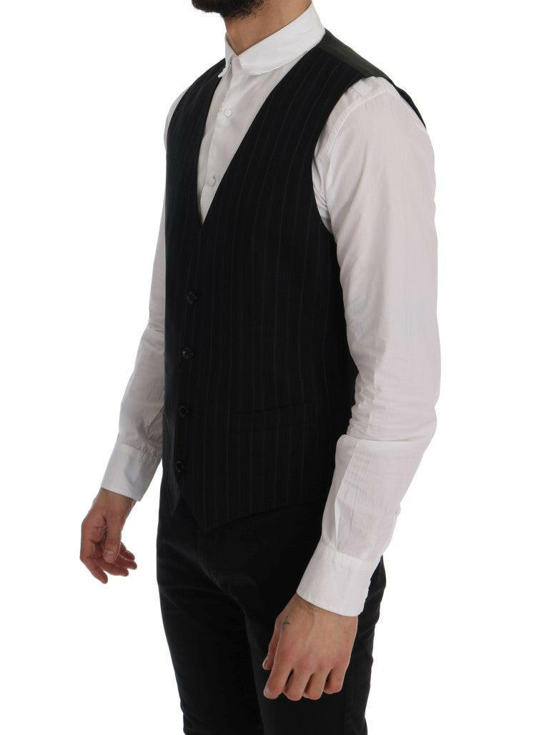 Dolce & Gabbana Black STAFF Cotton Striped Vest -  Vests for Men Suits -  Dolce & Gabbana.