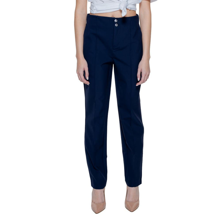 Street One - Sophisticated High-Rise Straight Leg Tailored Trousers - Blue Street One