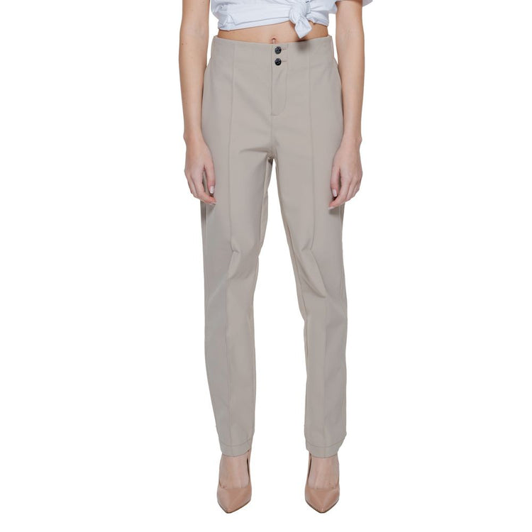Street One - Polished High-Rise Cigarette Pant with Elastic Back Waist - Beige Street One