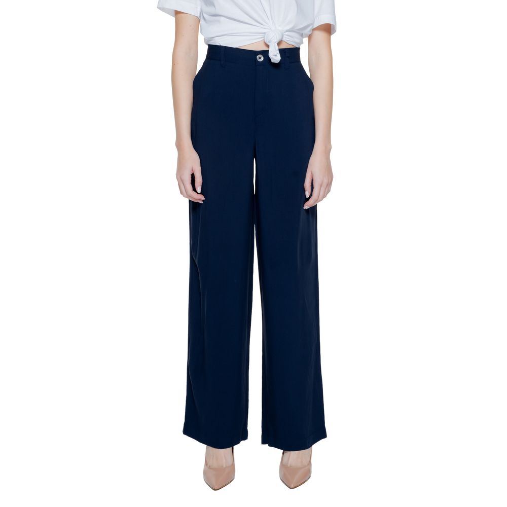 Street One - Elegant High-Waisted Wide Leg Palazzo Trousers - Blue