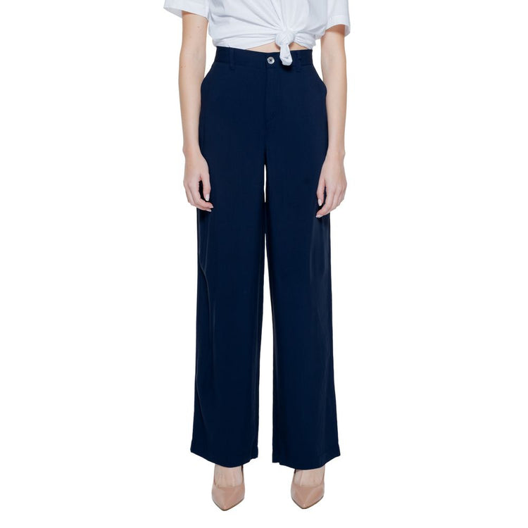 Street One - Elegant High-Waisted Wide Leg Palazzo Trousers - Blue Street One