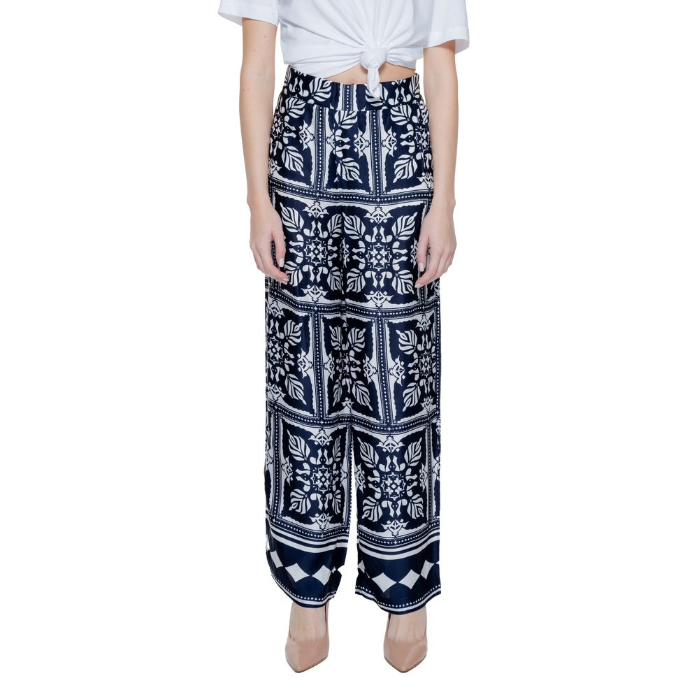 Street One - Elegant High-Waisted Geometric Print Palazzo Pants - Blue