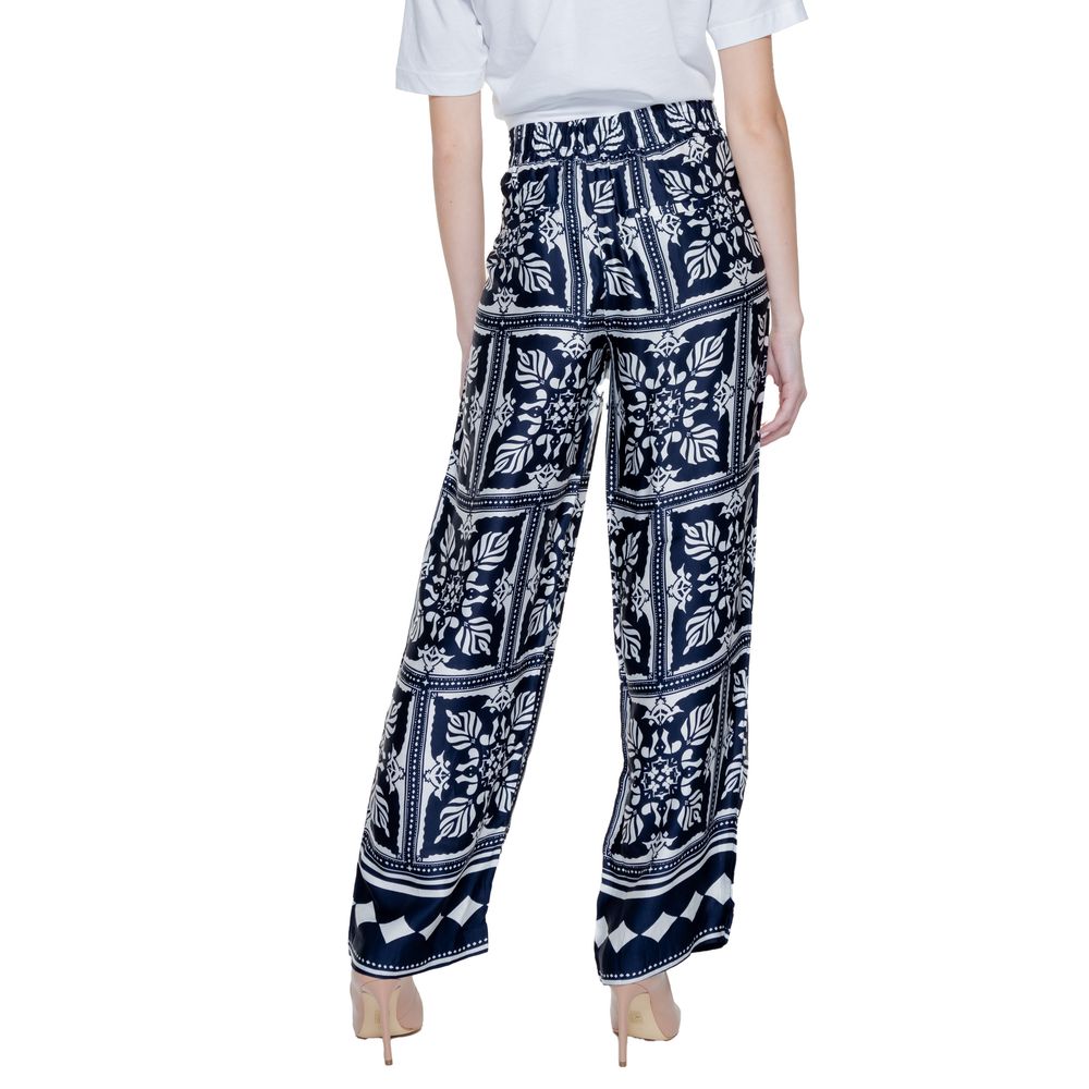 Street One - Elegant High-Waisted Geometric Print Palazzo Pants - Blue