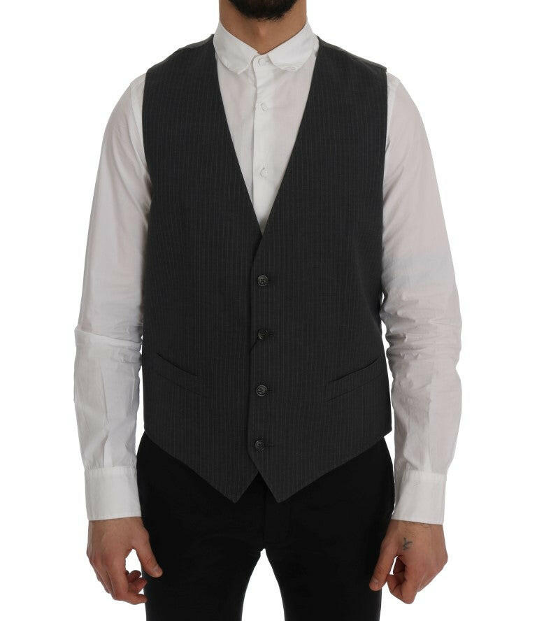 Dolce & Gabbana Gray STAFF Cotton Striped Vest -  Vests for Men Suits -  Dolce & Gabbana.
