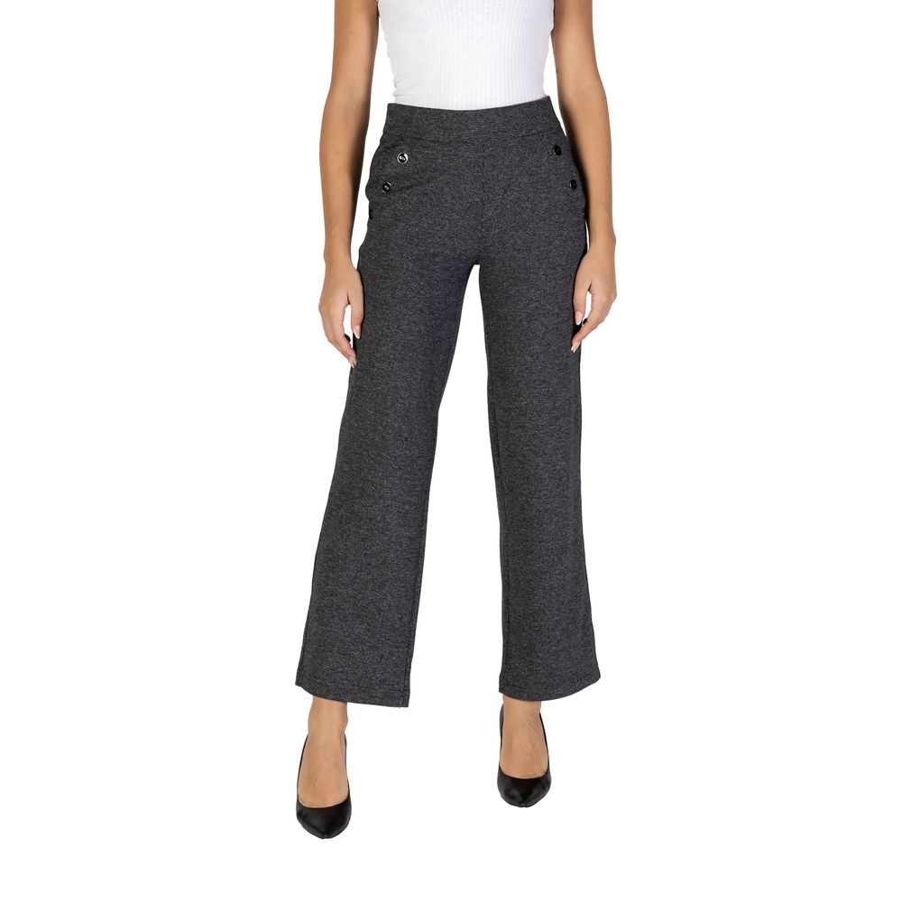 Street One - Elegant High-Waisted Palazzo Pants with Side Buttons - Black