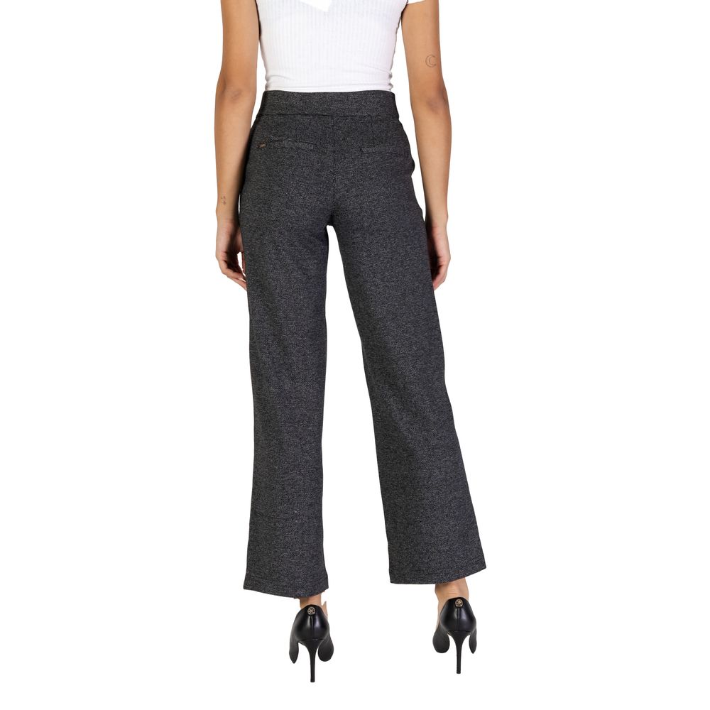 Street One - Elegant High-Waisted Palazzo Pants with Side Buttons - Black