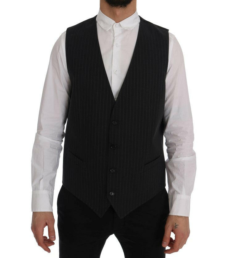 Dolce & Gabbana Gray STAFF Cotton Striped Vest -  Vests for Men Suits -  Dolce & Gabbana.