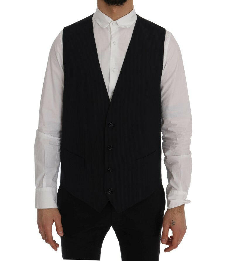 Dolce & Gabbana Black STAFF Wool Striped Vest -  Vests for Men Suits -  Dolce & Gabbana.