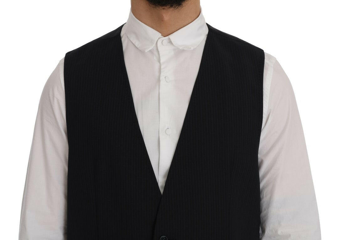 Dolce & Gabbana Black STAFF Wool Striped Vest -  Vests for Men Suits -  Dolce & Gabbana.