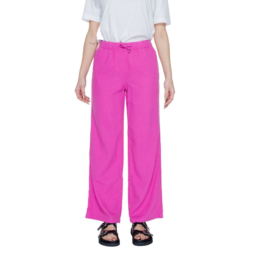 Only - Effortless Linen-Blend Wide Leg Palazzo Trousers - Pink