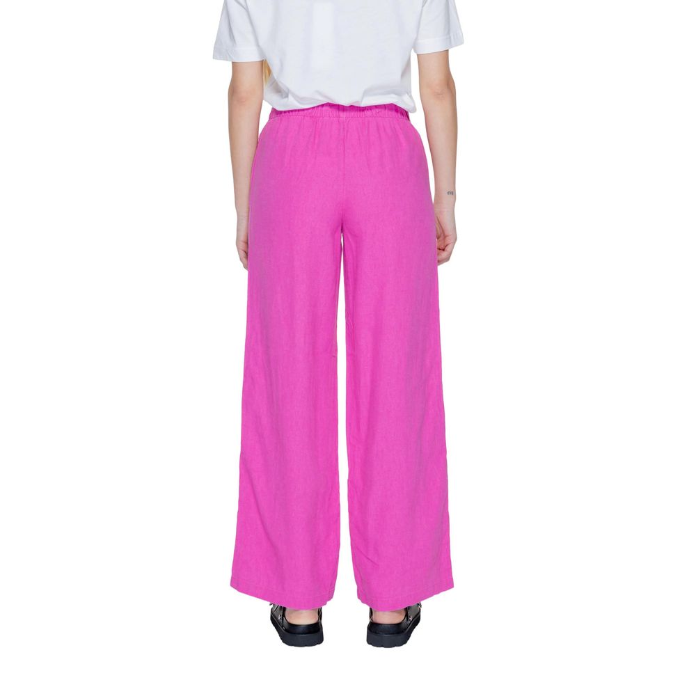 Only - Effortless Linen-Blend Wide Leg Palazzo Trousers - Pink