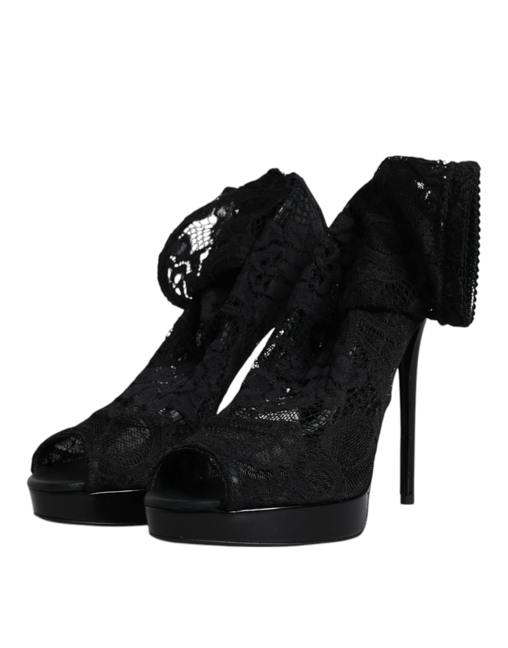 Dolce & Gabbana Black Stretch Taormina Lace Boots Shoes -   -  Dolce & Gabbana.