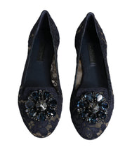 Dolce & Gabbana Blue Taormina Lace Crystals Flats Shoes -   -  Dolce & Gabbana.