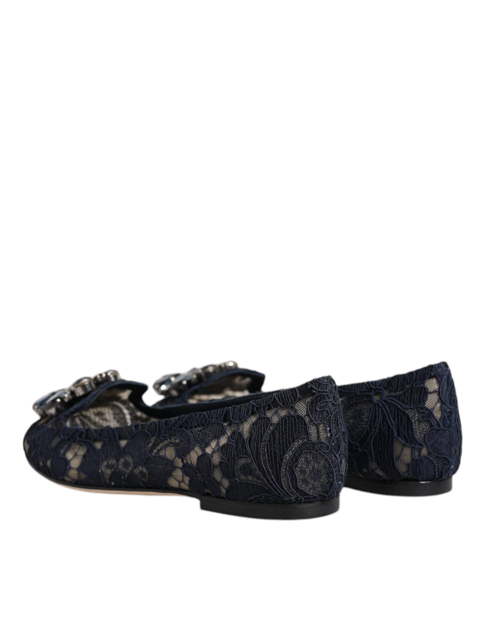 Dolce & Gabbana Blue Taormina Lace Crystals Flats Shoes -   -  Dolce & Gabbana.