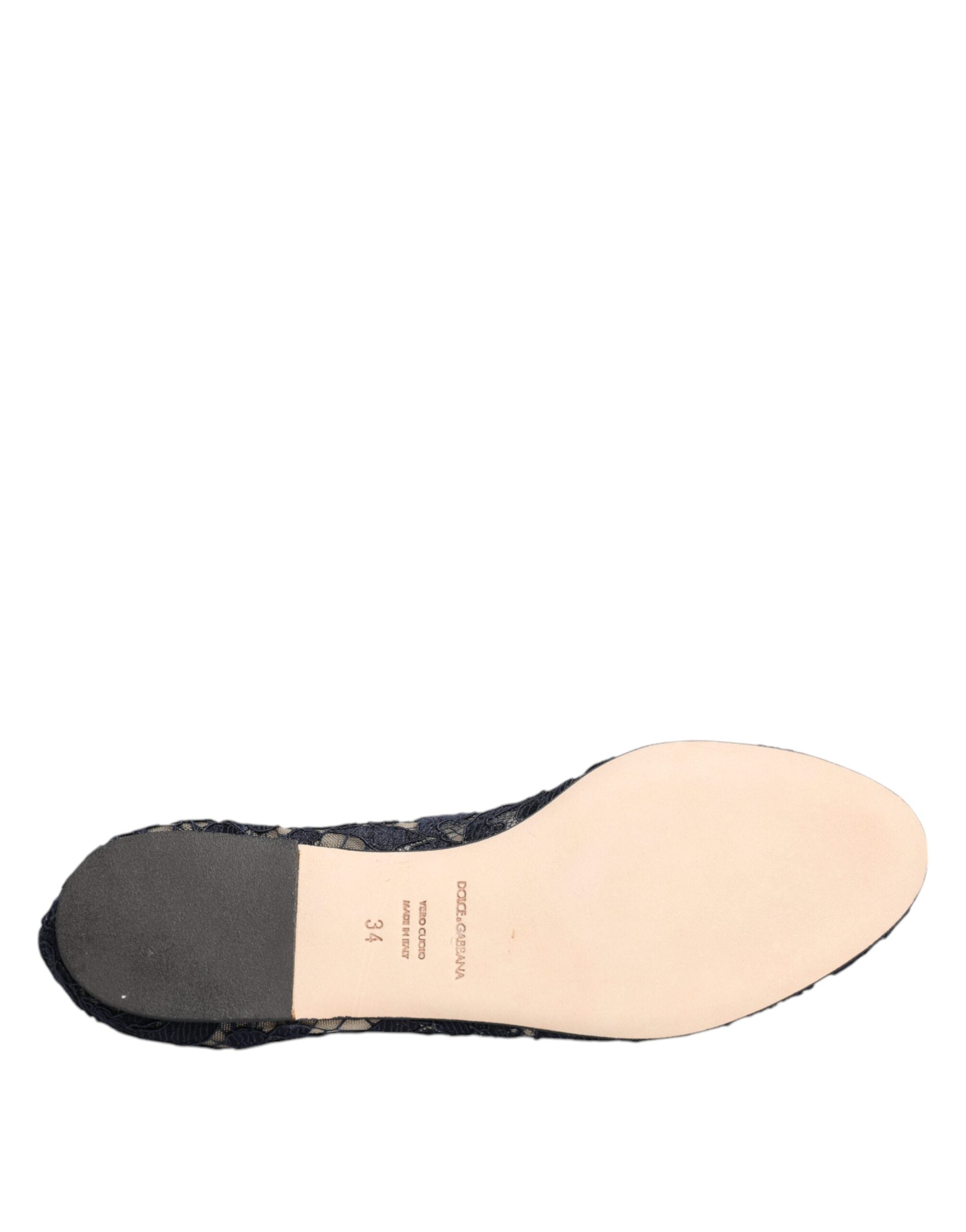 Dolce & Gabbana Blue Taormina Lace Crystals Flats Shoes -   -  Dolce & Gabbana.