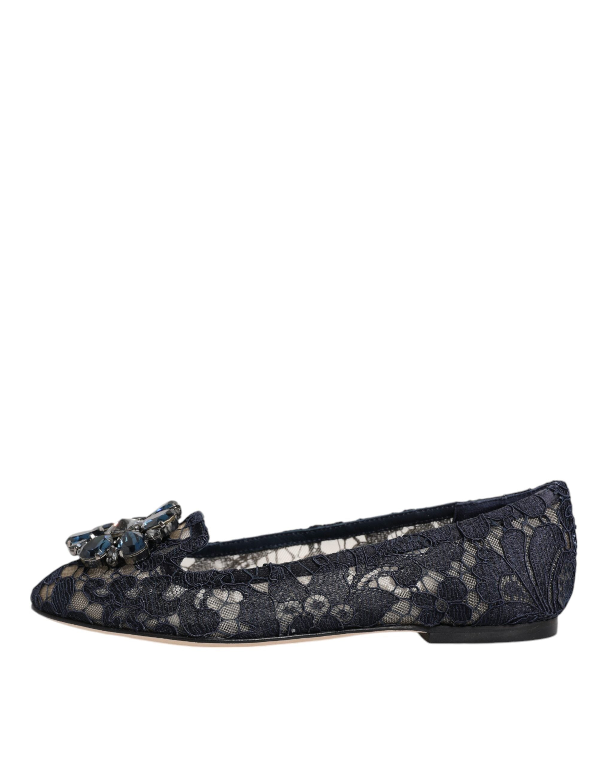 Dolce & Gabbana Blue Taormina Lace Crystals Flats Shoes -   -  Dolce & Gabbana.
