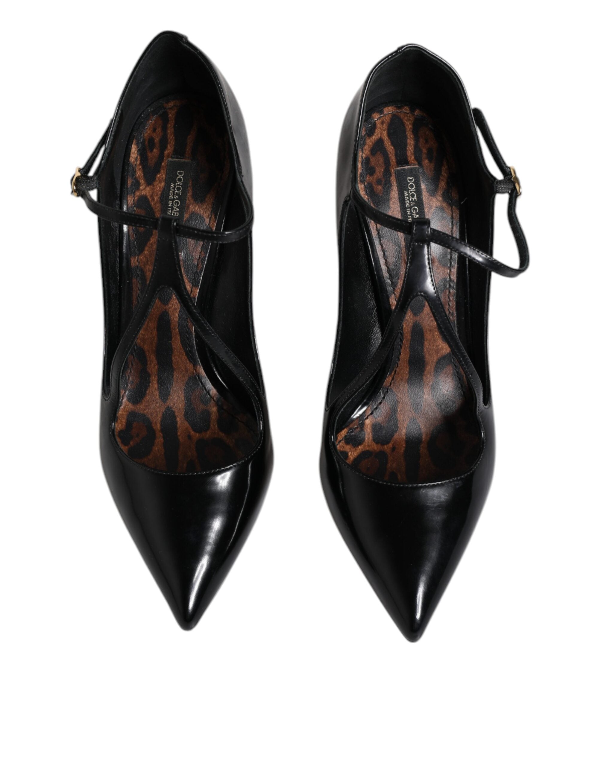 Dolce & Gabbana Black Leather T-strap Stiletto Heels Shoes -   -  Dolce & Gabbana.