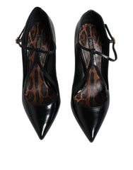 Dolce & Gabbana Black Leather T-strap Stiletto Heels Shoes -   -  Dolce & Gabbana.