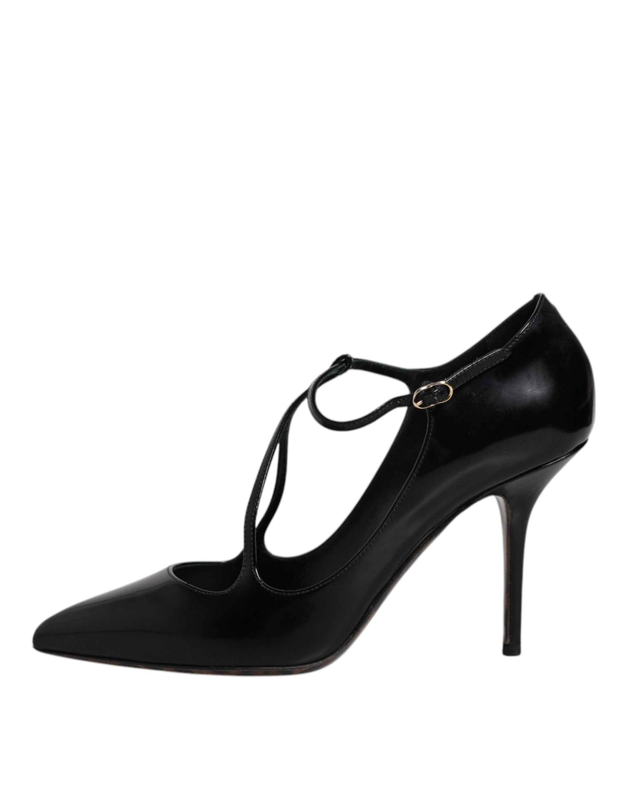 Dolce & Gabbana Black Leather T-strap Stiletto Heels Shoes -   -  Dolce & Gabbana.
