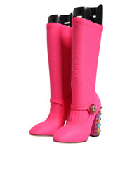 Dolce & Gabbana Pink Nylon Crystal Vally High Boots Shoes -   -  Dolce & Gabbana.