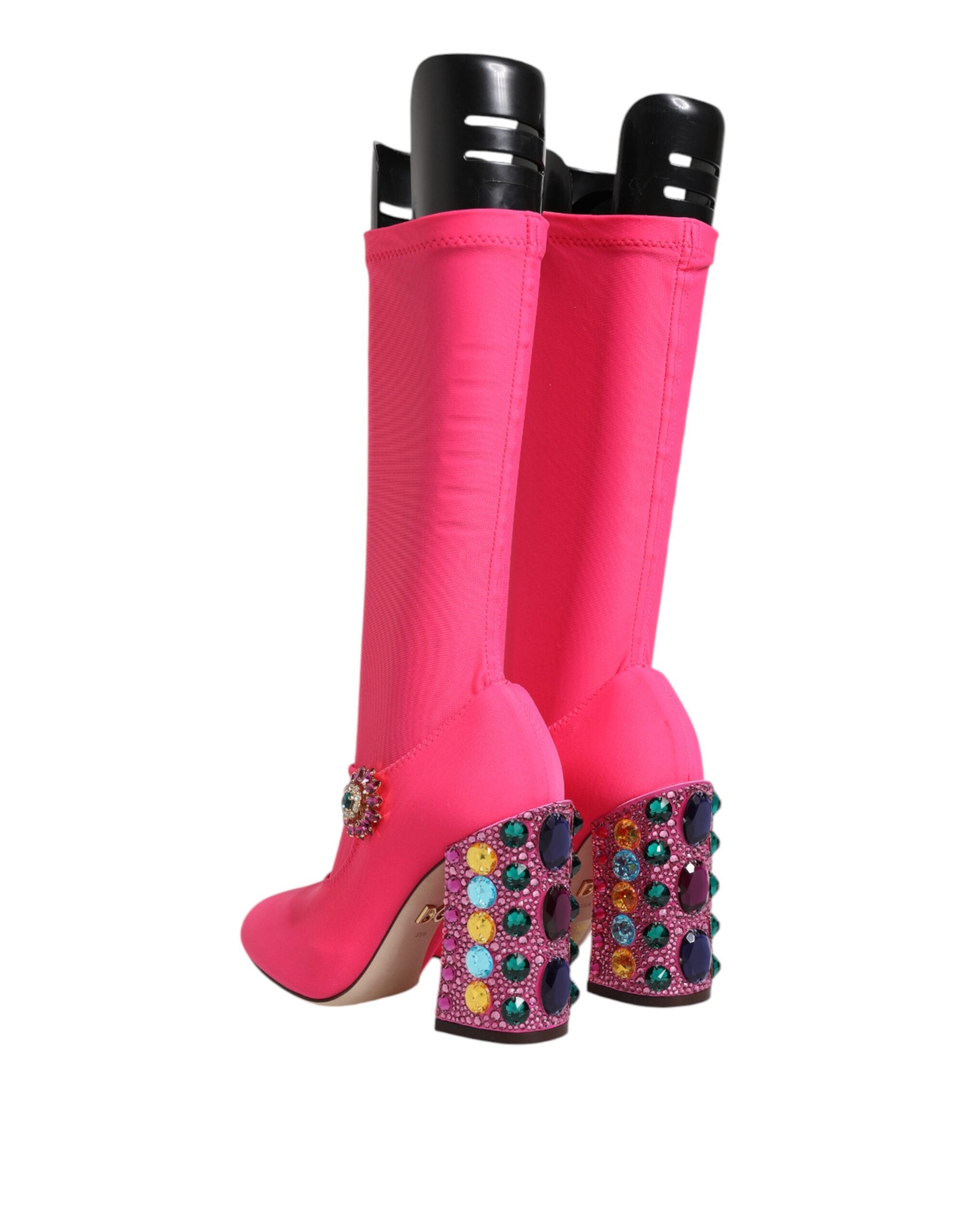Dolce & Gabbana Pink Nylon Crystal Vally High Boots Shoes -   -  Dolce & Gabbana.