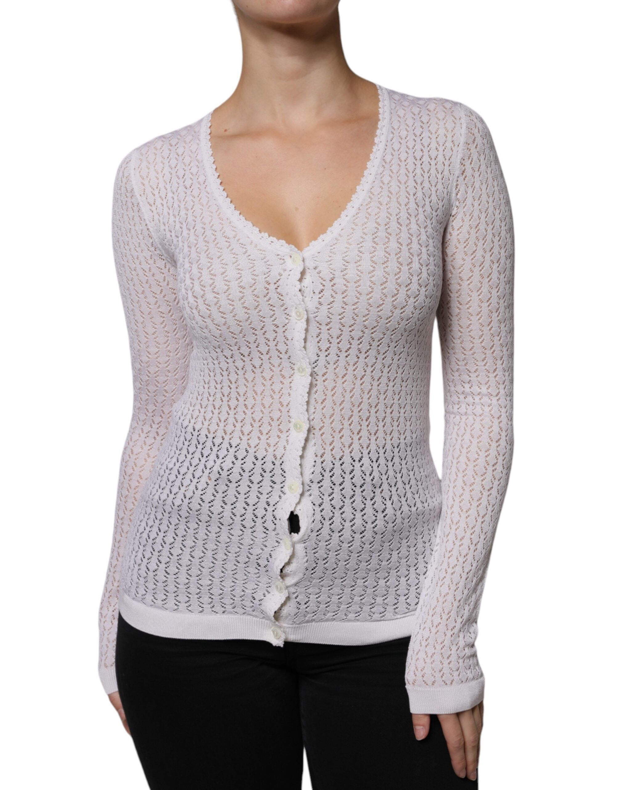Dolce & Gabbana White Silk Button Down Cardigan Sweater -   -  Dolce & Gabbana.