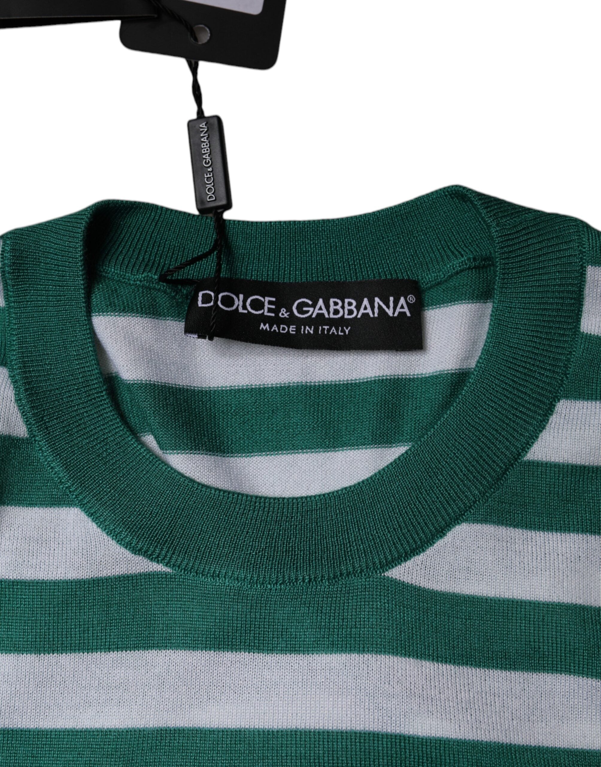 Dolce & Gabbana White Green Stripe Leaf Crew Neck T-shirt -   -  Dolce & Gabbana.