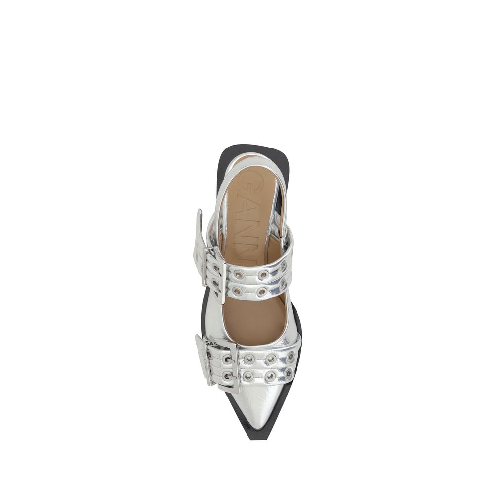 Ganni Buckle Metallic Ballerinas -   -  Ganni.