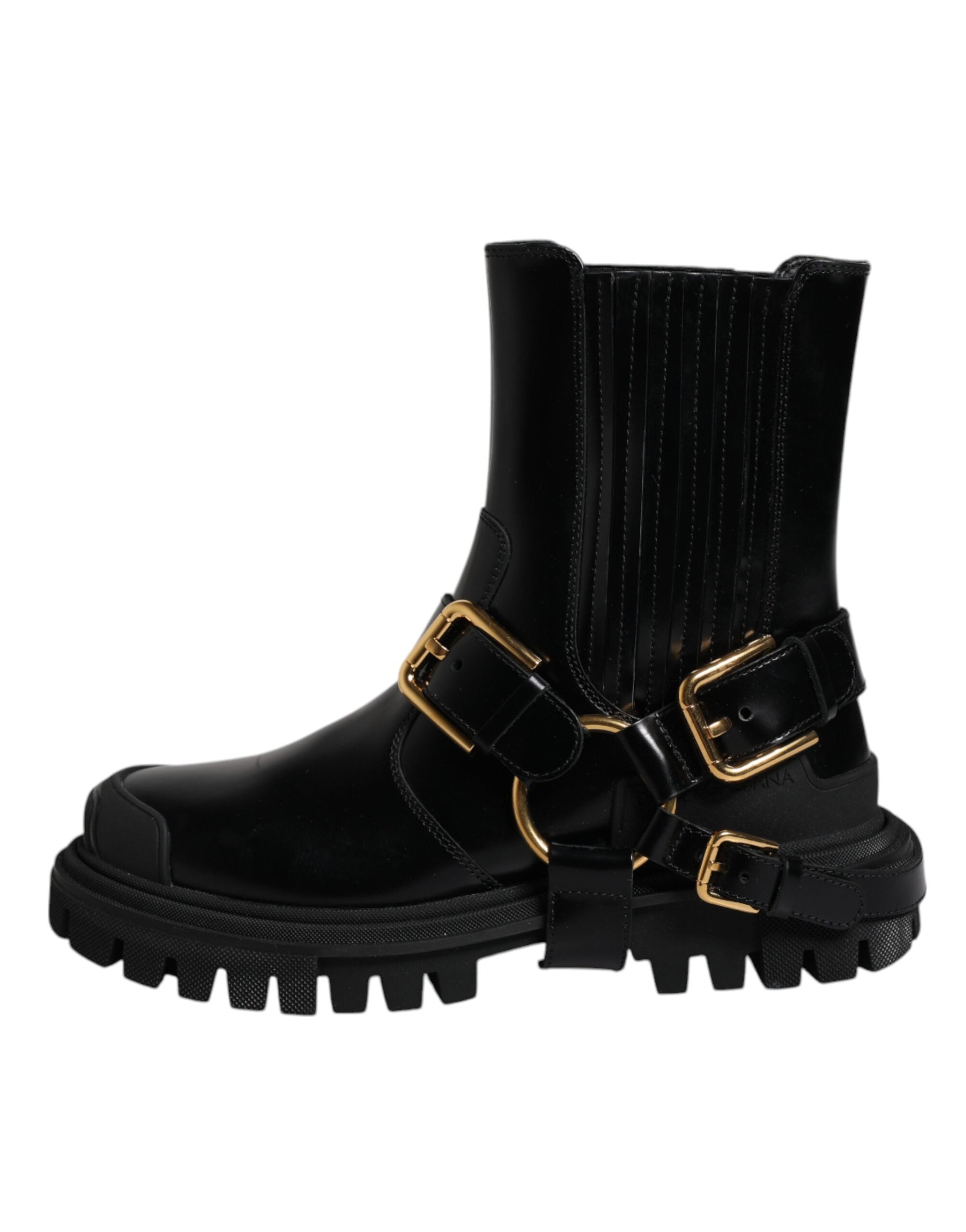 Dolce & Gabbana Black Leather Slip On Stretch Trekking Boots Shoes -   -  Dolce & Gabbana.