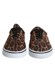 Dolce & Gabbana Brown Leopard Logo Print Cotton Sneakers Shoes -   -  Dolce & Gabbana.