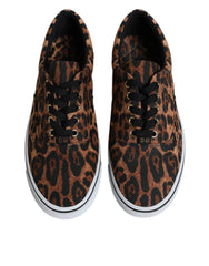 Dolce & Gabbana Brown Leopard Logo Print Cotton Sneakers Shoes -   -  Dolce & Gabbana.
