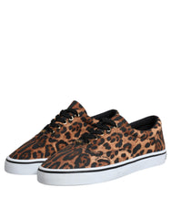 Dolce & Gabbana Brown Leopard Logo Print Cotton Sneakers Shoes -   -  Dolce & Gabbana.
