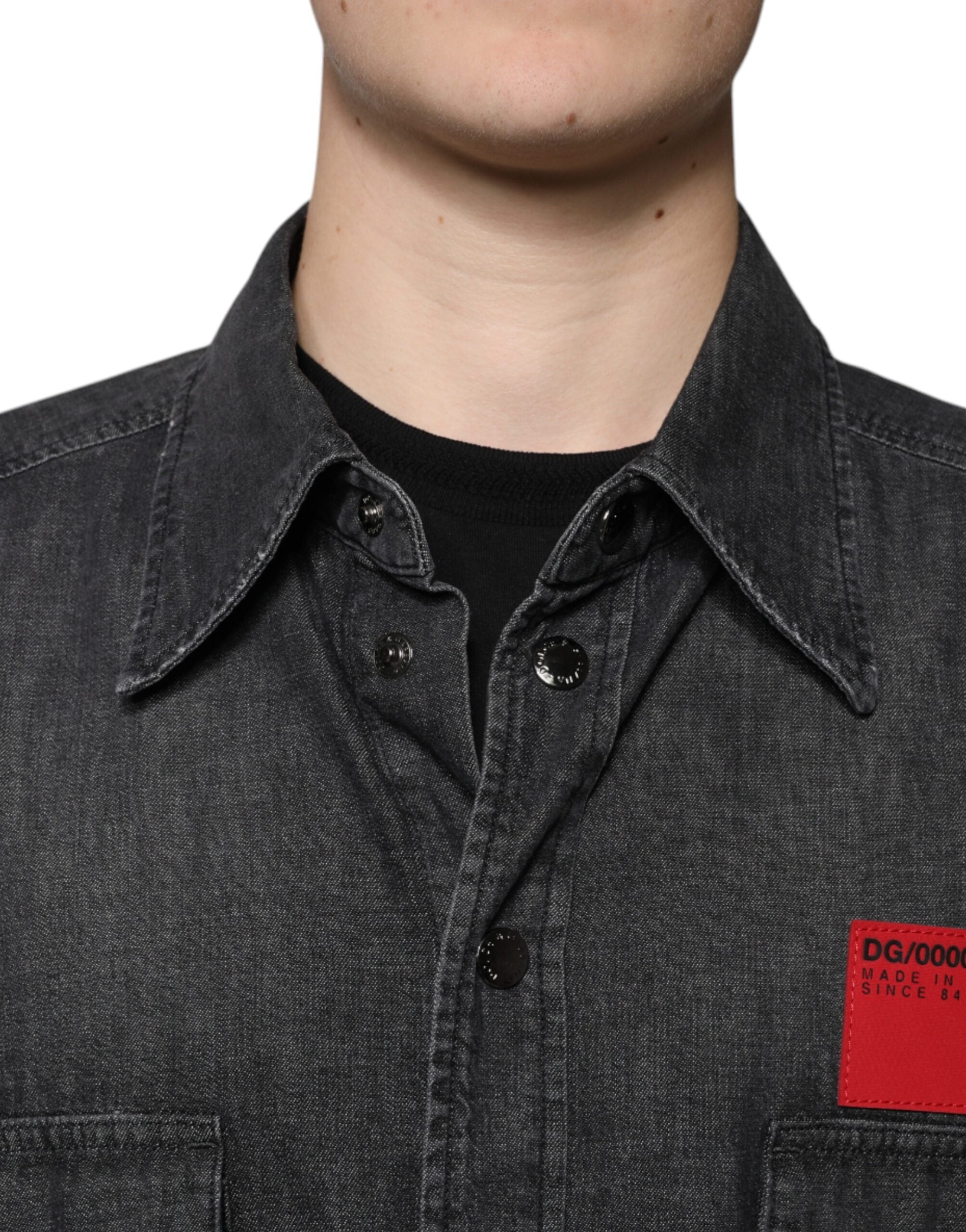 Dolce & Gabbana Black Logo Cotton Button Down Denim Shirt -   -  Dolce & Gabbana.