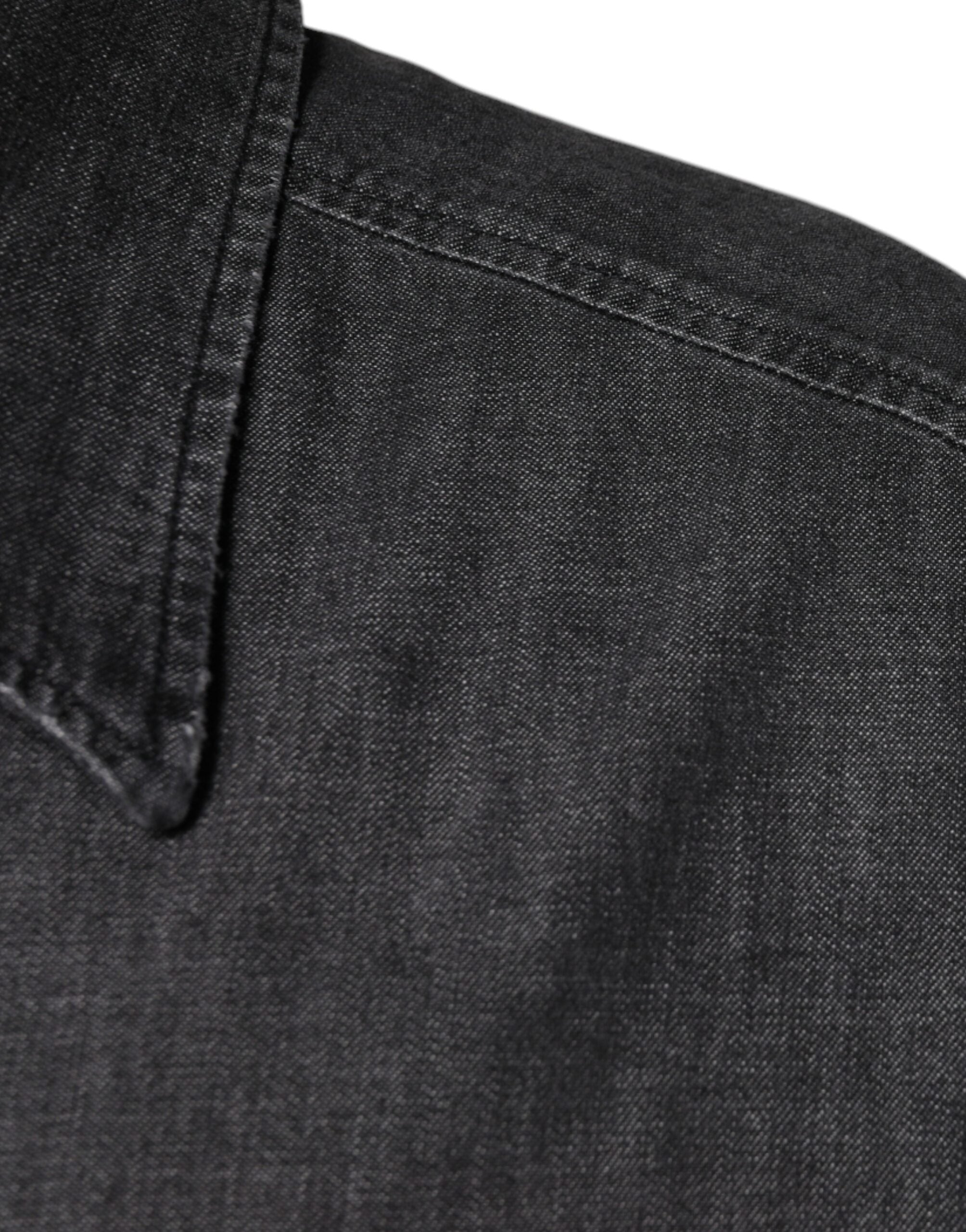Dolce & Gabbana Black Logo Cotton Button Down Denim Shirt -   -  Dolce & Gabbana.