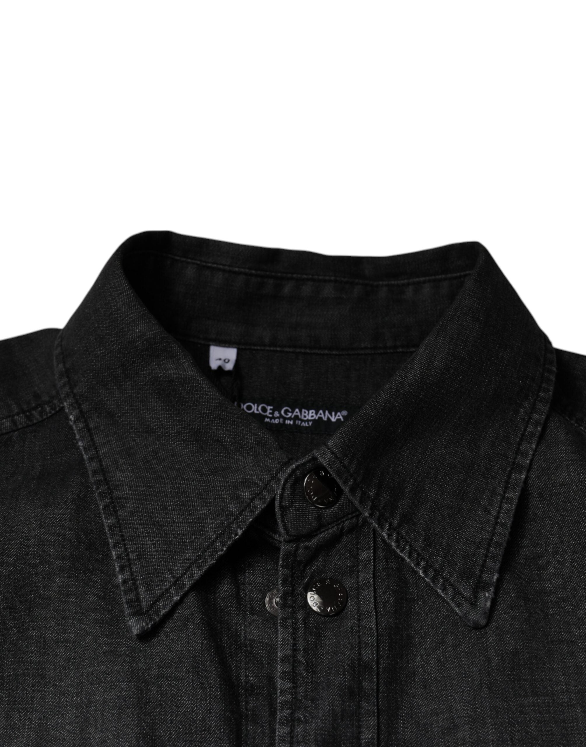 Dolce & Gabbana Black Logo Cotton Button Down Denim Shirt -   -  Dolce & Gabbana.