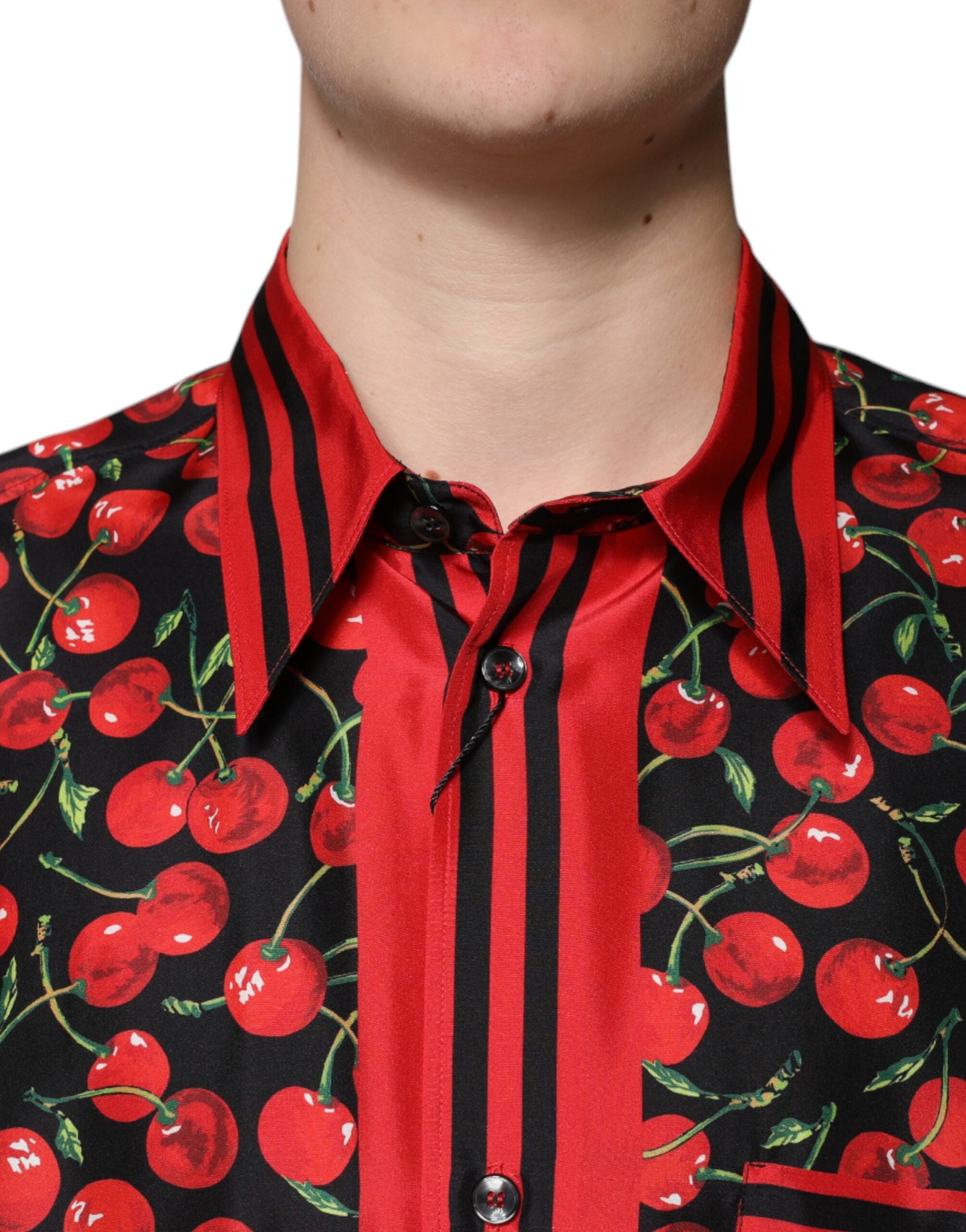 Dolce & Gabbana Black Cherry Silk Button Down Casual Shirt -   -  Dolce & Gabbana.