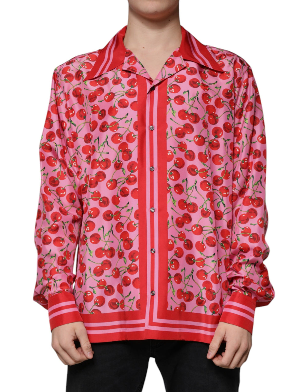 Dolce & Gabbana Pink Cherry Silk Button Down Casual Shirt -   -  Dolce & Gabbana.