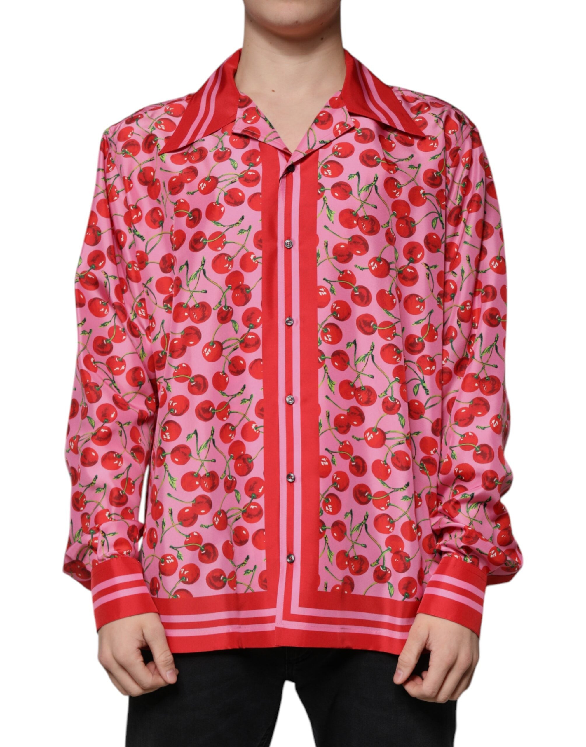 Dolce & Gabbana Pink Cherry Silk Button Down Casual Shirt -   -  Dolce & Gabbana.
