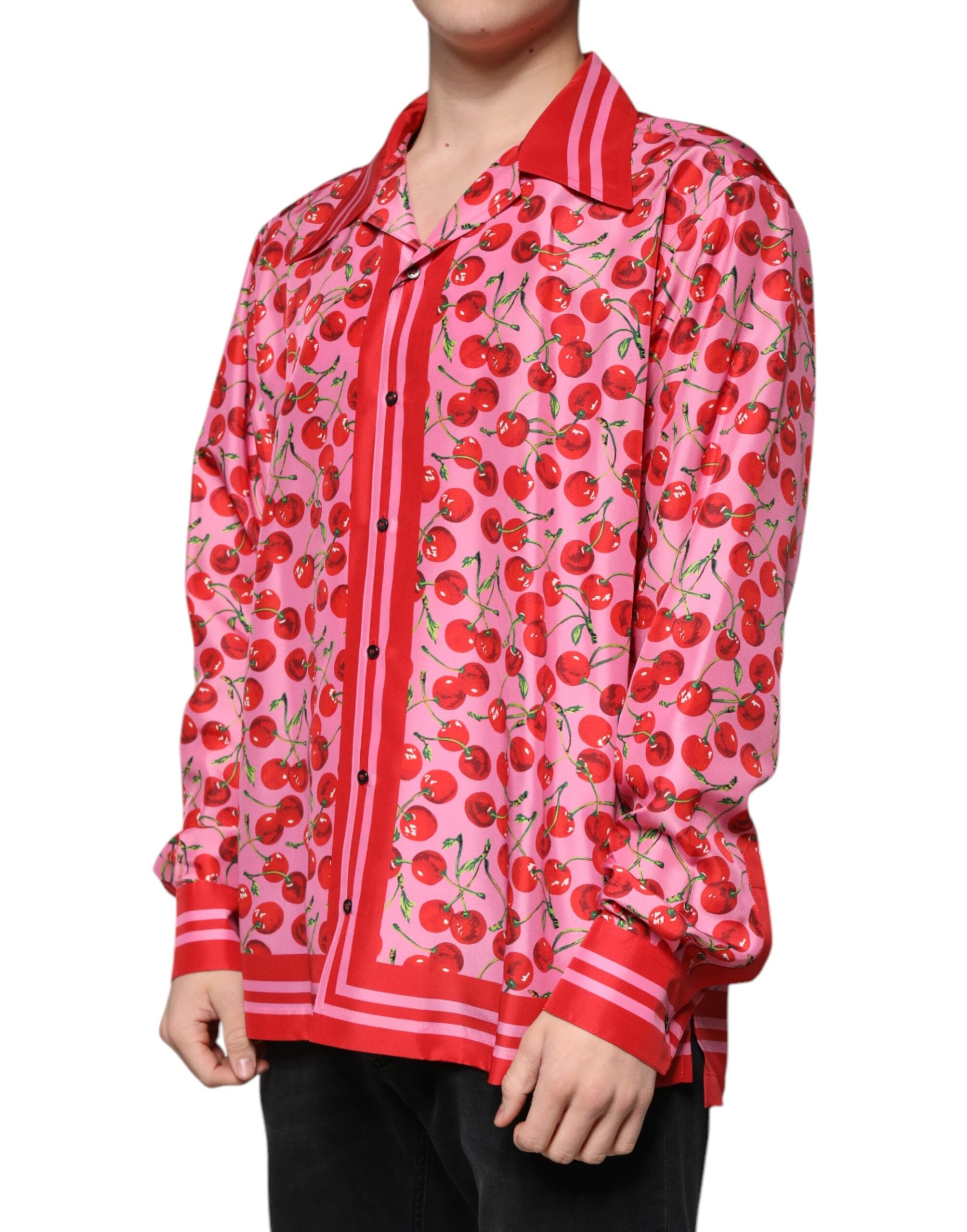 Dolce & Gabbana Pink Cherry Silk Button Down Casual Shirt -   -  Dolce & Gabbana.