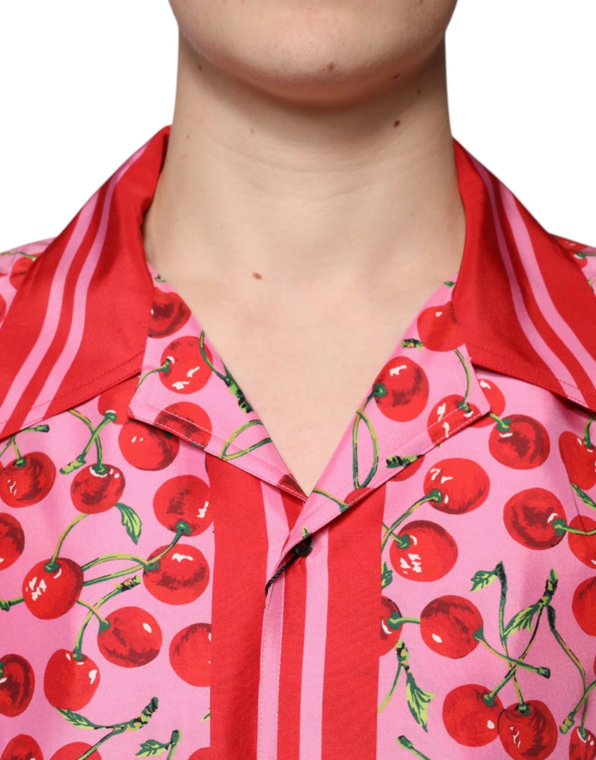 Dolce & Gabbana Pink Cherry Silk Button Down Casual Shirt -   -  Dolce & Gabbana.