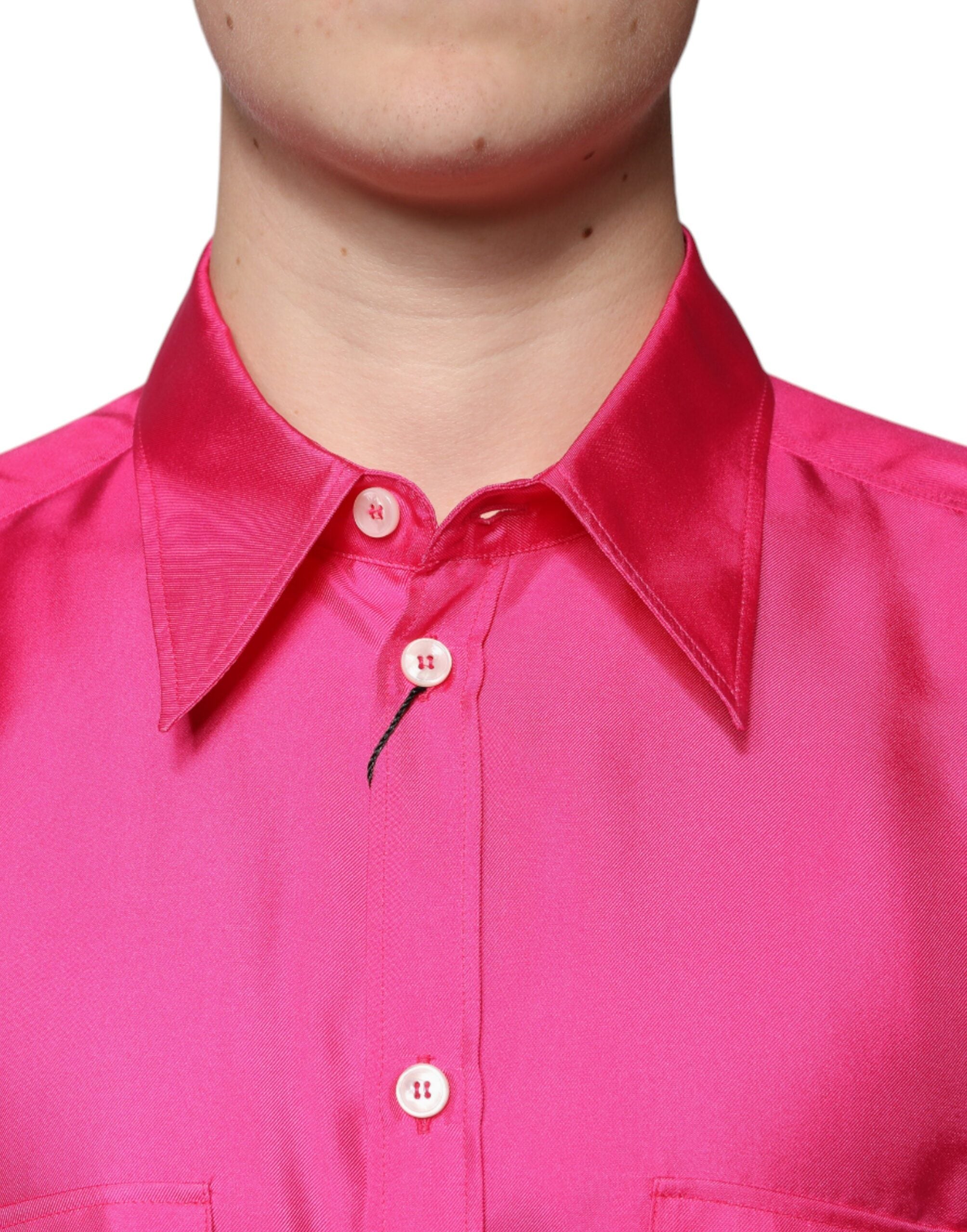 Dolce & Gabbana Pink Silk Collared Button Down Men Shirt -   -  Dolce & Gabbana.